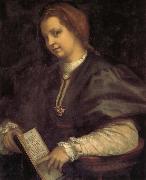 Andrea del Sarto Portrait of girl holding the book oil